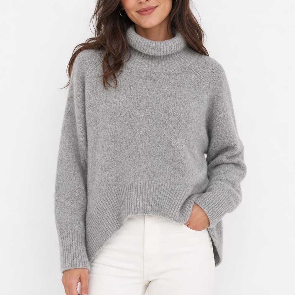 Talulah Gray Turtleneck Oversized High-Low Knit Sweater Large